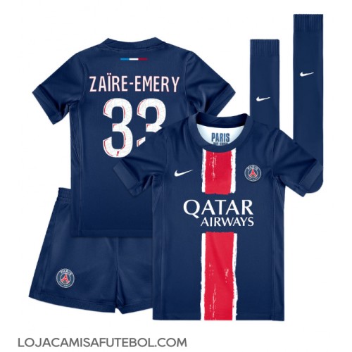 Camisa de Futebol Paris Saint-Germain Warren Zaire-Emery #33 Equipamento Principal Infantil 2024-25 Manga Curta (+ Calças curtas)